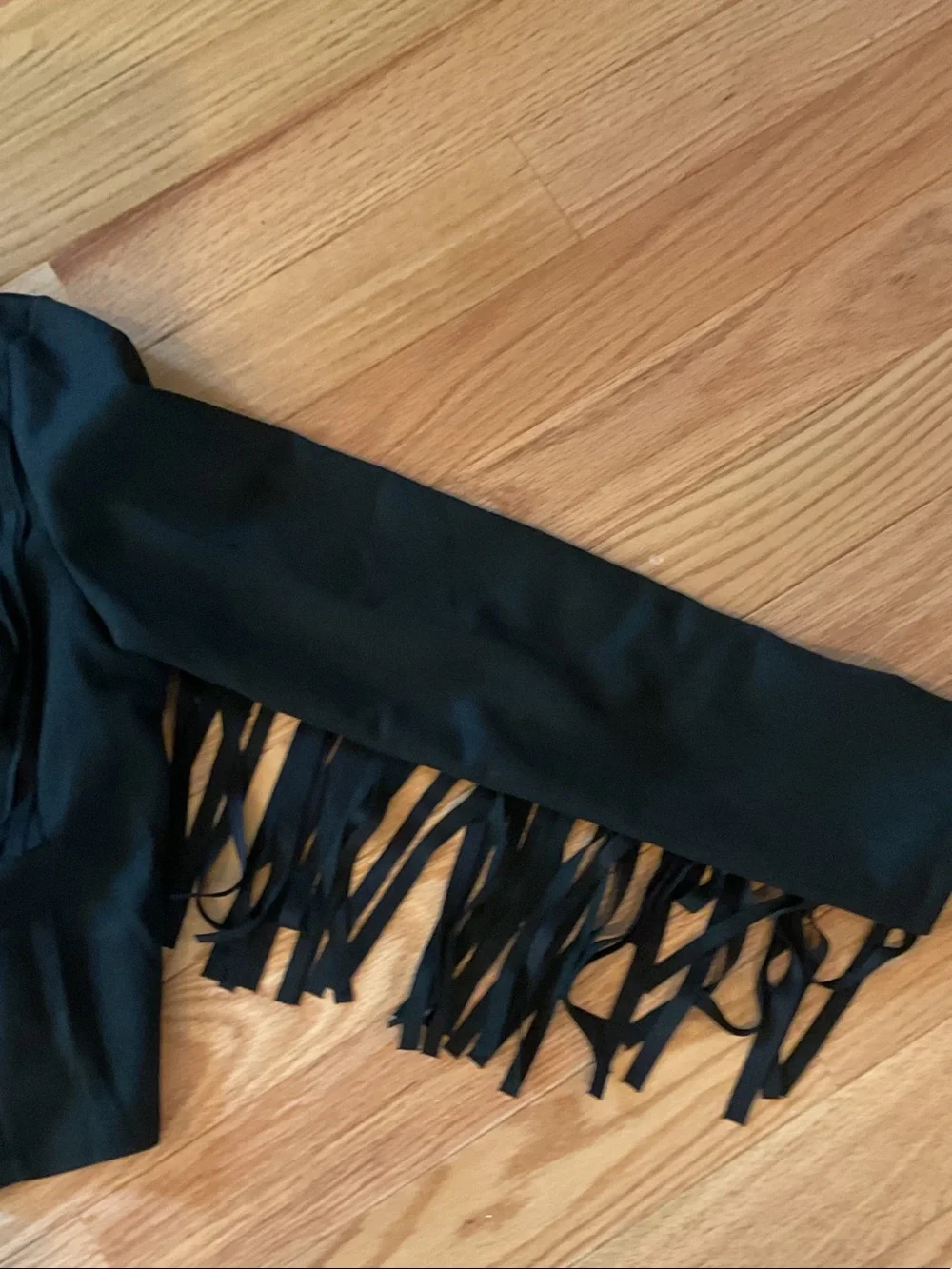 Black Fringe western Open Jacket cropped faux suede medium biker NWOT COWBOY - Picture 6 of 11